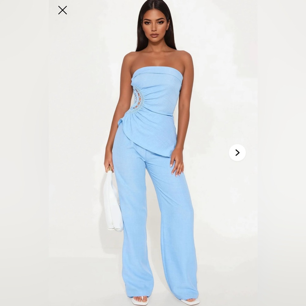 NWT Never Worn Fashion Nova Chambray Ruffle-Trim Top with Pants!